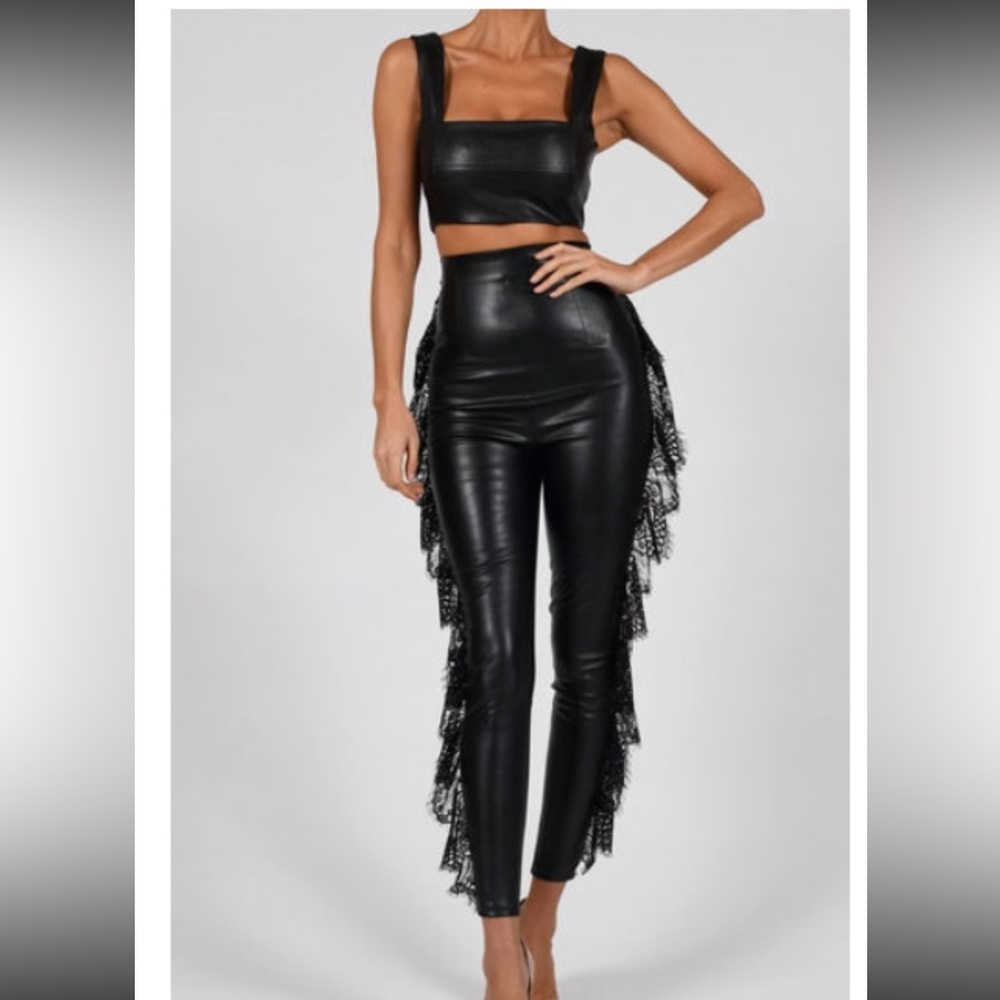 NEW THE DOLLS HOUSE FASHION VEGAN LEATHER CROP TOP & PANT SET, S